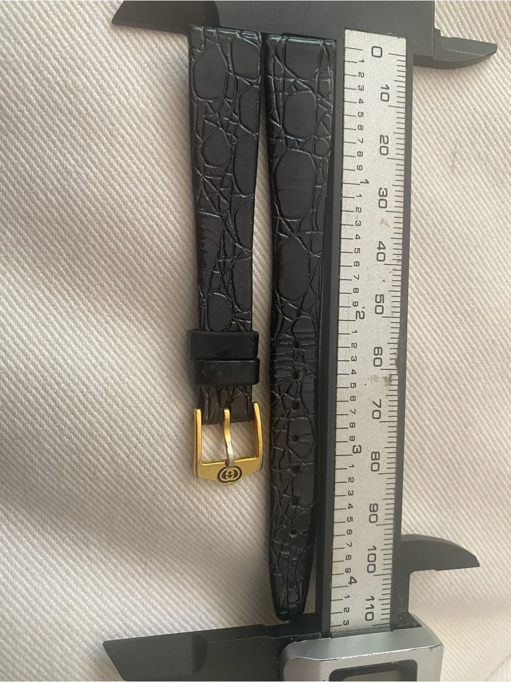 Vintage Black Croc-Embossed Watch Strap with Gold Gucci plated Buckle 14mm